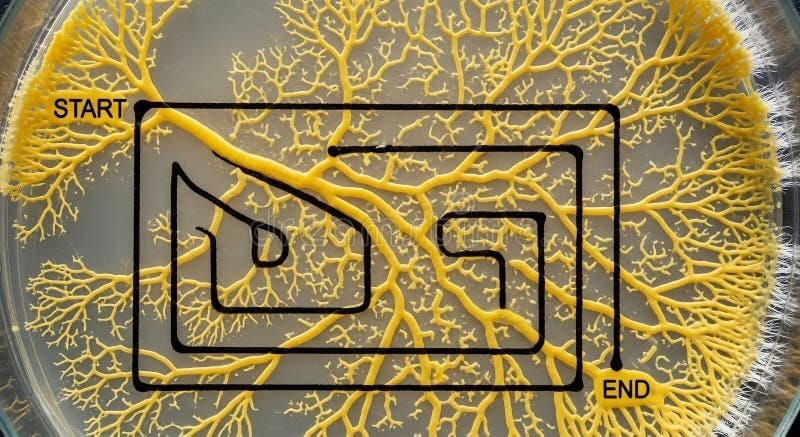 Yellow Slime Mold Navigates a Maze on a Petri Dish, Showcasing Biological  Problem-solving and Nature S Intelligence Stock Illustration - Illustration  of natural, spread: 397574483